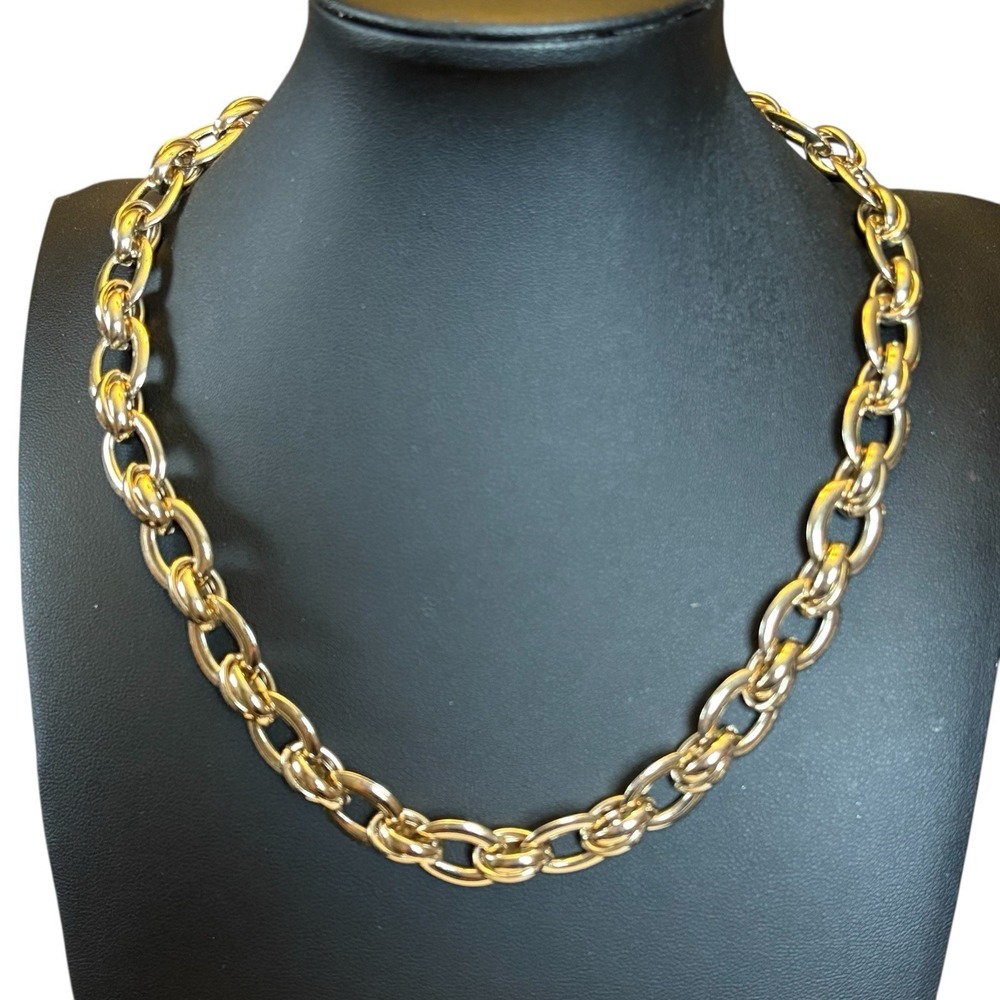 The Limited Necklace Gold Tone Double Chain Link‎ Choker Bold Chunky Modernist